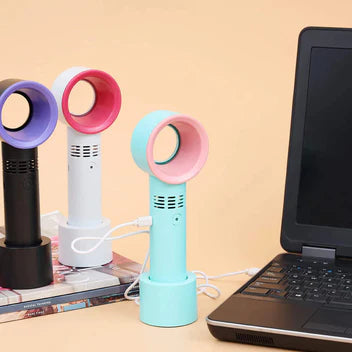 Imported : Portable Bladeless Rechargeable Mini Hand Fan – 3 Speed USB Cooling Fan with 2000mAh Battery