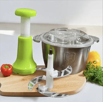 Manual Push Vegetable Chopper with stainless steel bowl for onions, vegetables, garlic and fruits by STORIYO